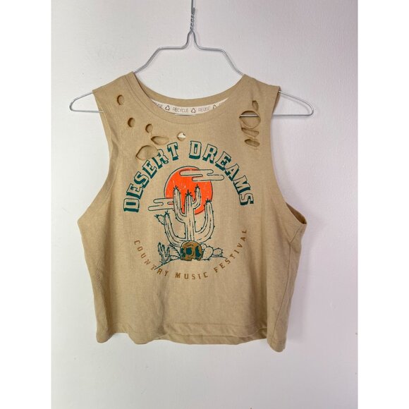 Recycled Threads Junior's Distressed Cropped Tee Desert Dreams County Music Sz S - Picture 1 of 7